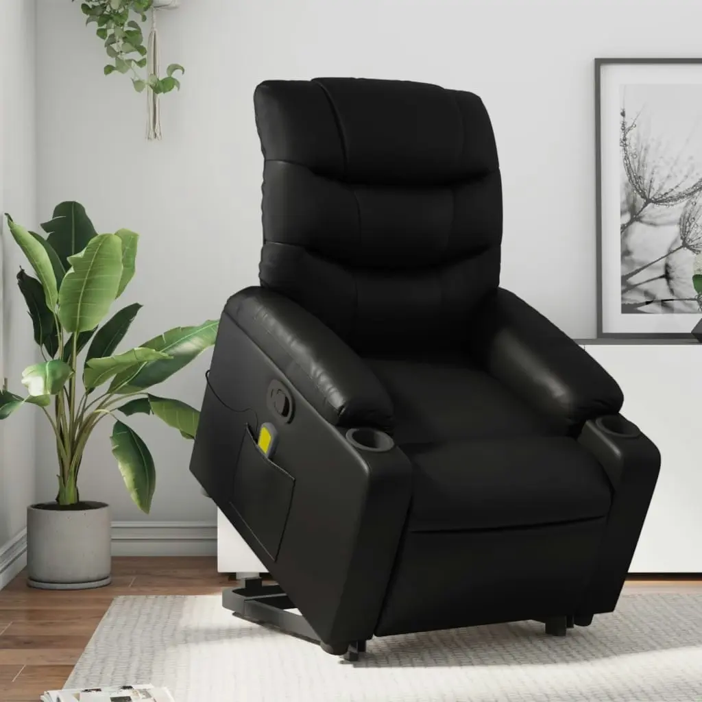 Stand up Massage Recliner Chair Black Faux Leather 3206849