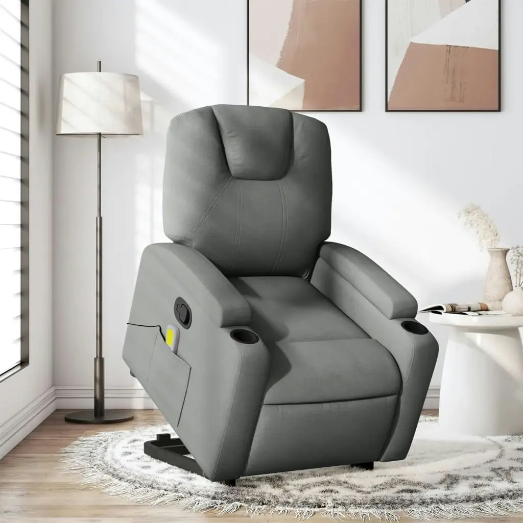 Stand up Massage Recliner Chair Dark Grey Fabric 3205529