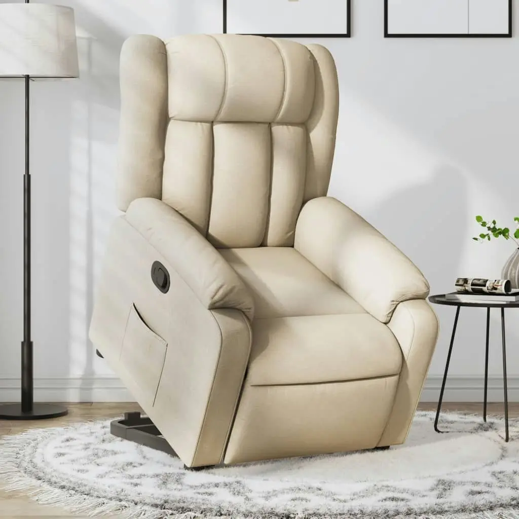 Stand up Massage Recliner Chair Cream Fabric 3205795