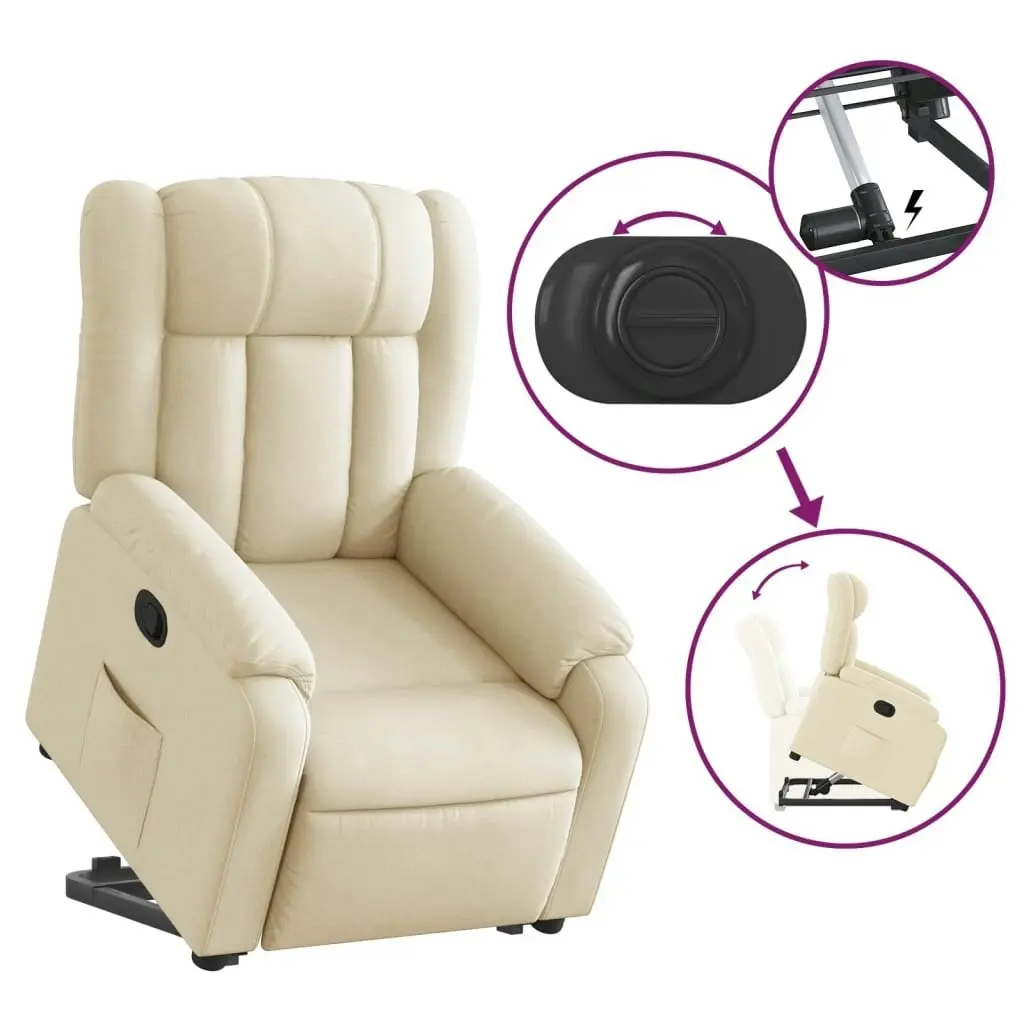 Stand up Massage Recliner Chair Cream Fabric 3205795