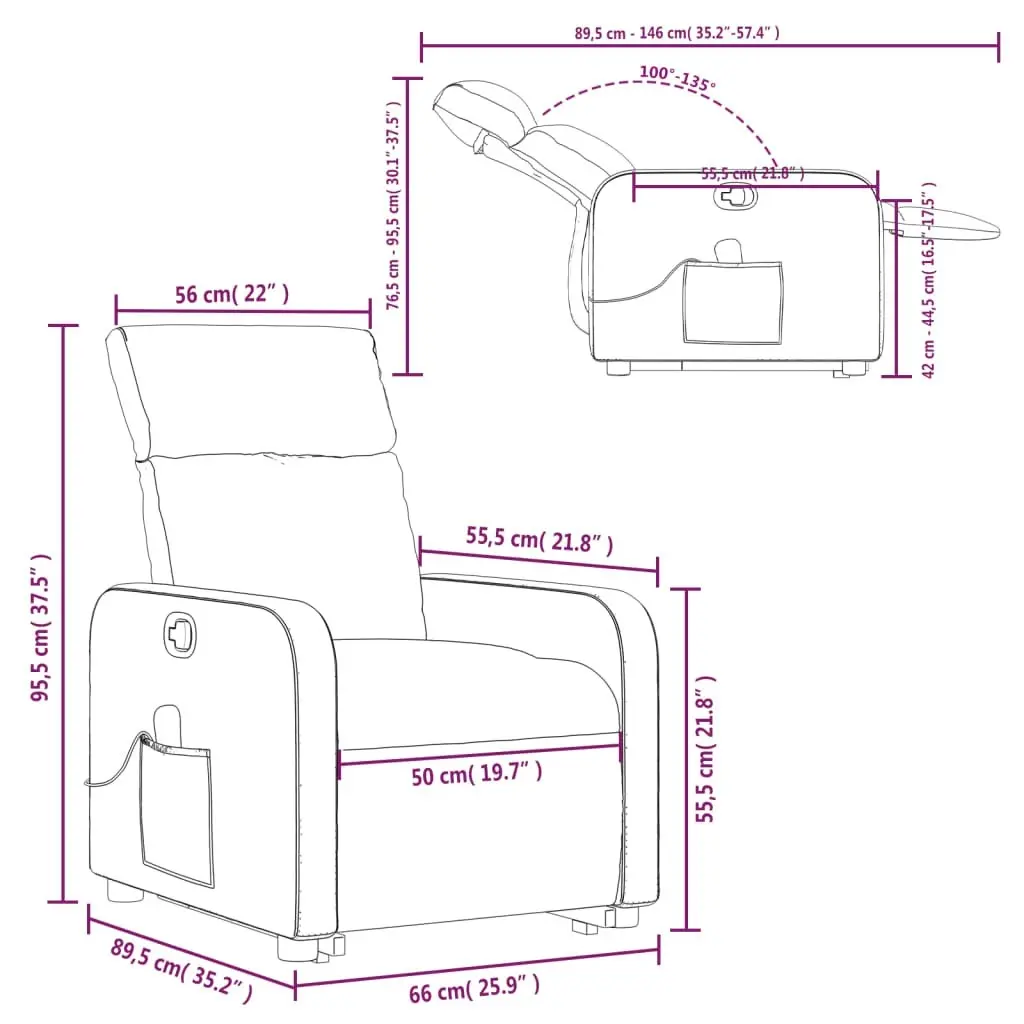 Stand up Massage Recliner Chair Black Fabric 3206871