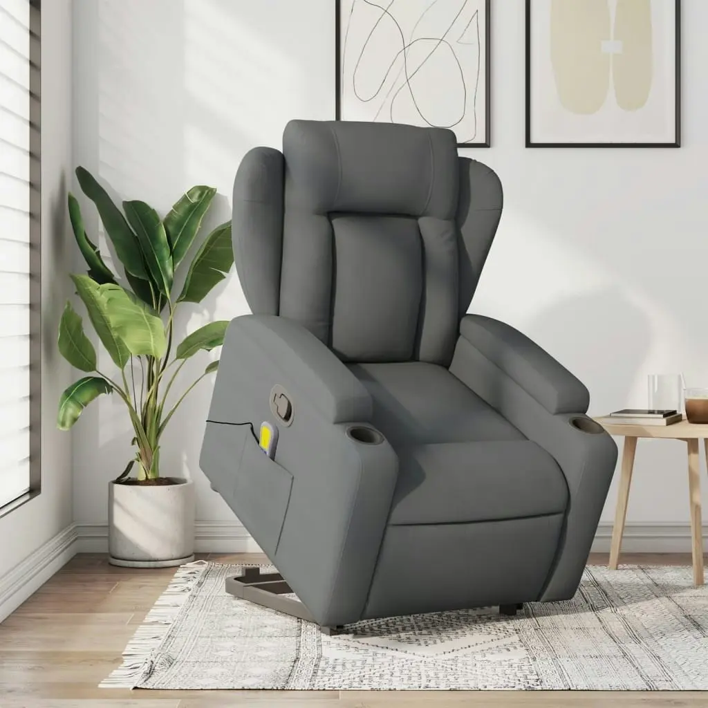 Stand up Massage Recliner Chair Dark Grey Fabric 3205585