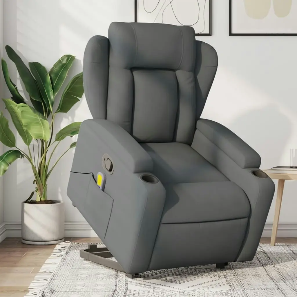 Stand up Massage Recliner Chair Dark Grey Fabric 3205585