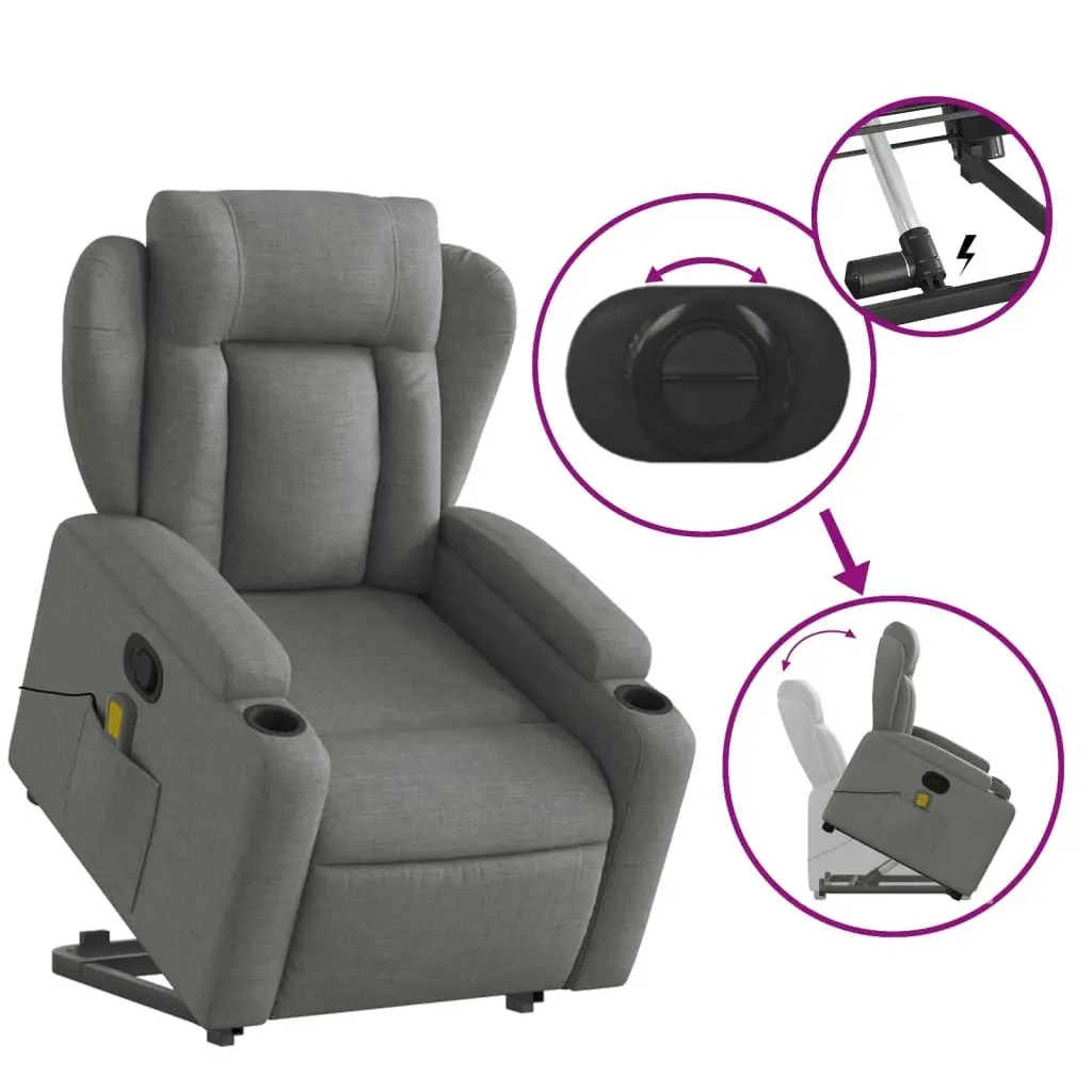 Stand up Massage Recliner Chair Dark Grey Fabric 3205585