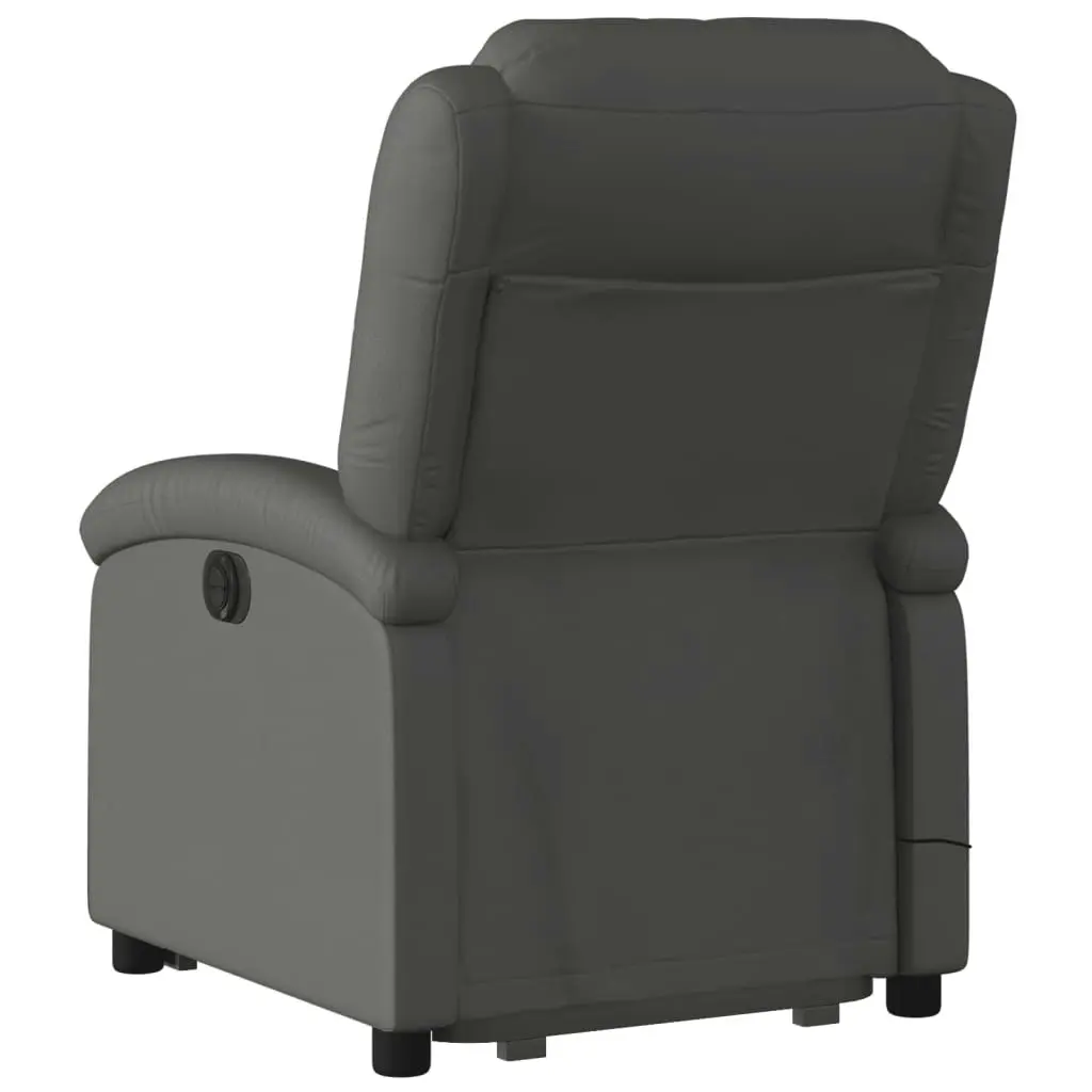 Stand up Massage Recliner Chair Grey Real Leather 3205485