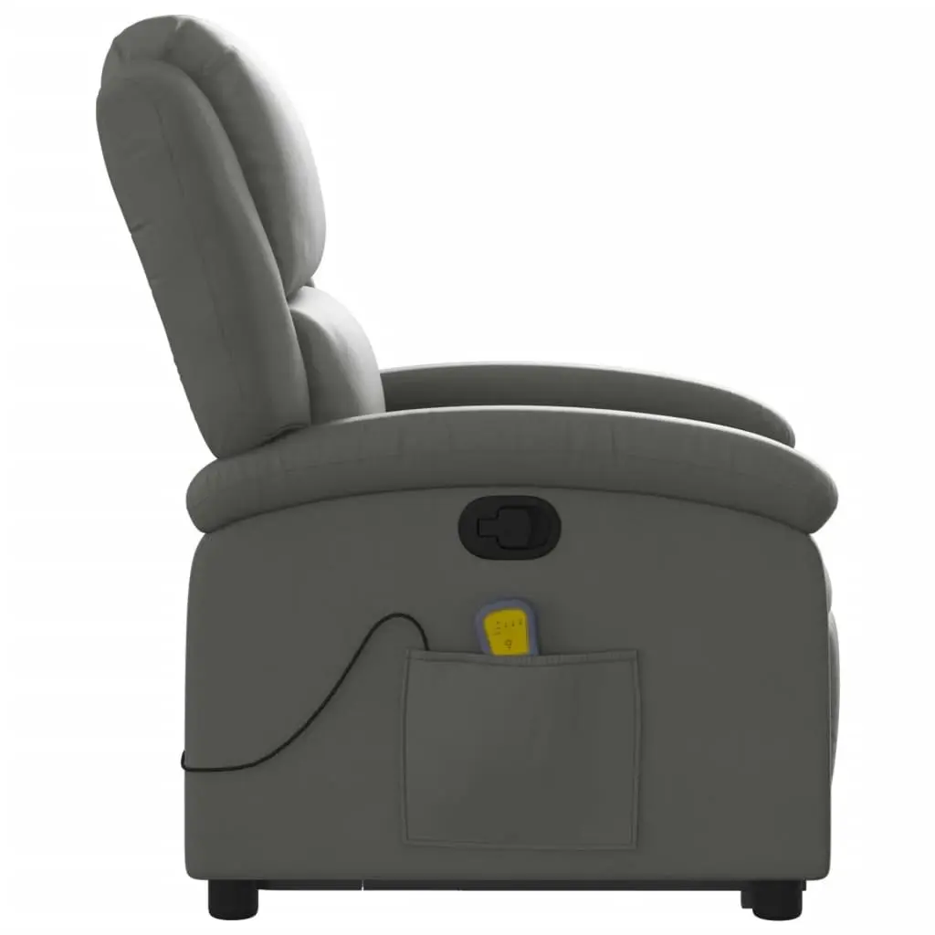 Stand up Massage Recliner Chair Grey Real Leather 3205485