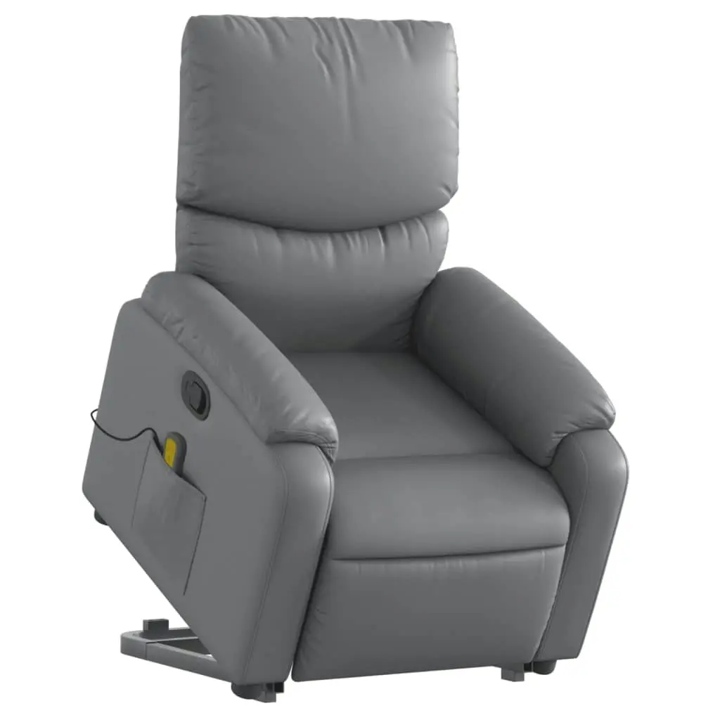 Stand up Massage Recliner Chair Grey Faux Leather 3205717