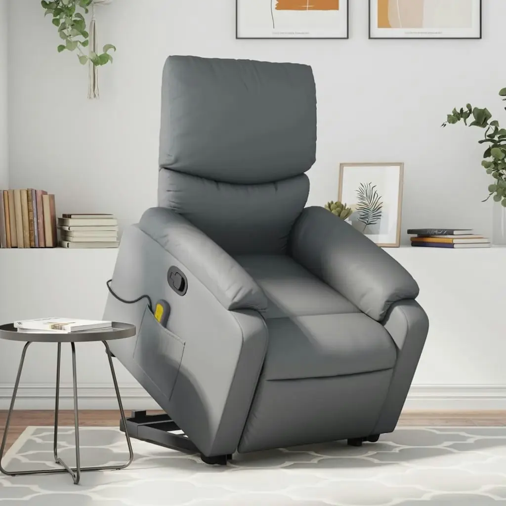 Stand up Massage Recliner Chair Grey Faux Leather 3205717