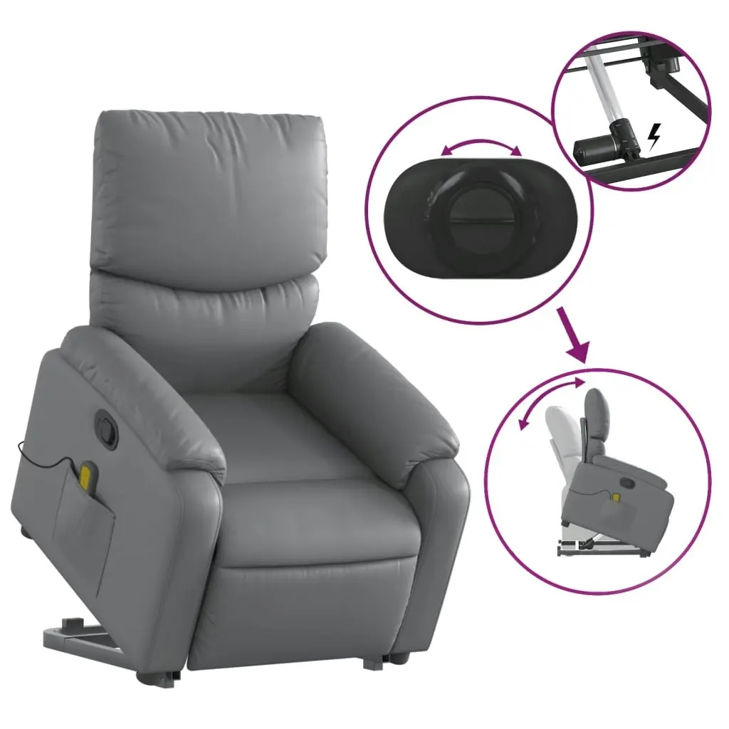 Stand up Massage Recliner Chair Grey Faux Leather 3205717