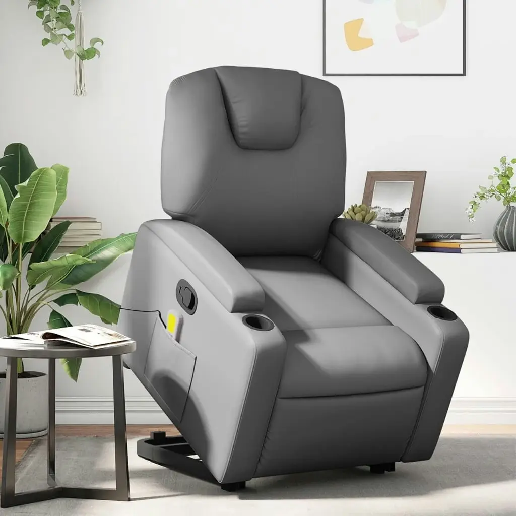 Stand up Massage Recliner Chair Grey Faux Leather 3205557