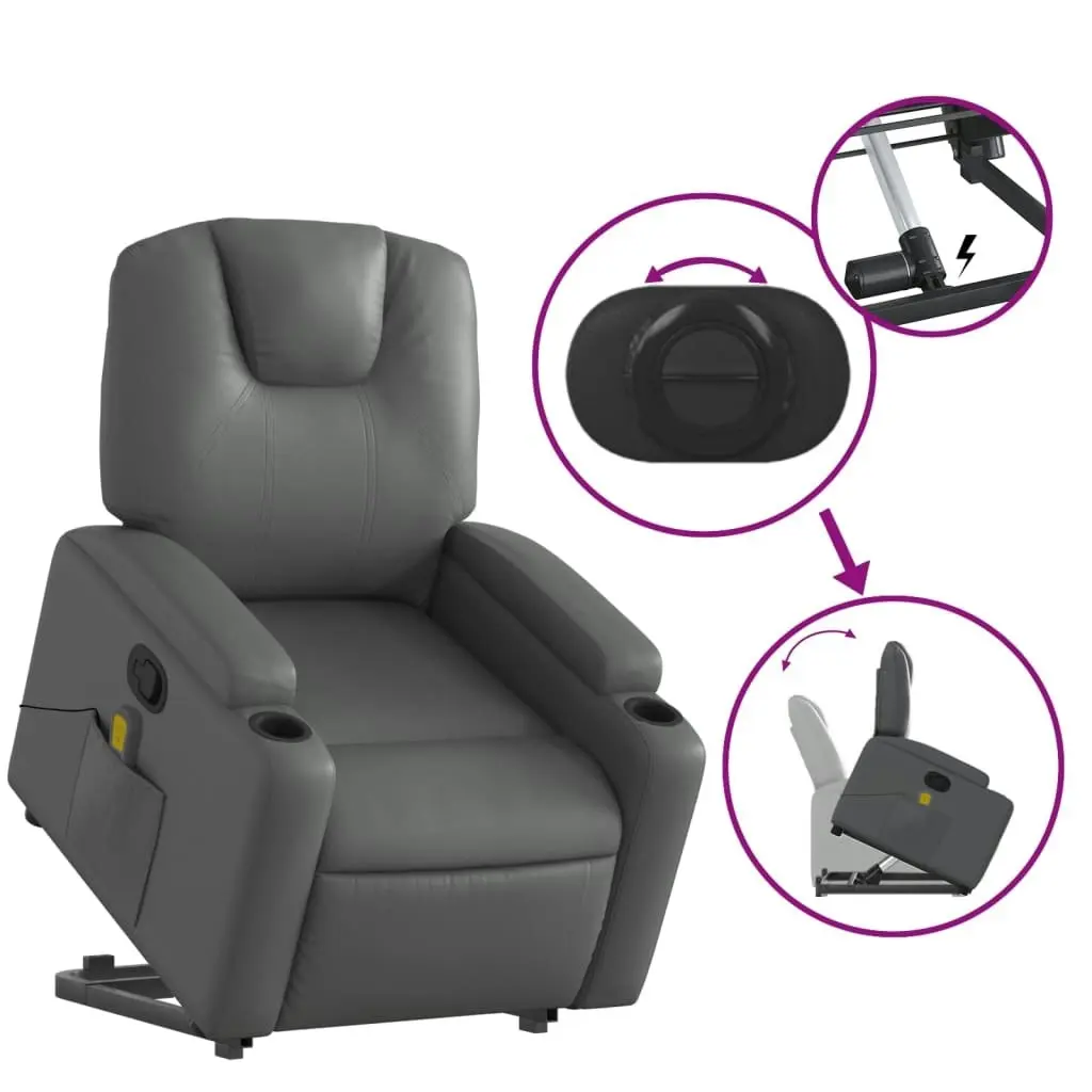 Stand up Massage Recliner Chair Grey Faux Leather 3205557