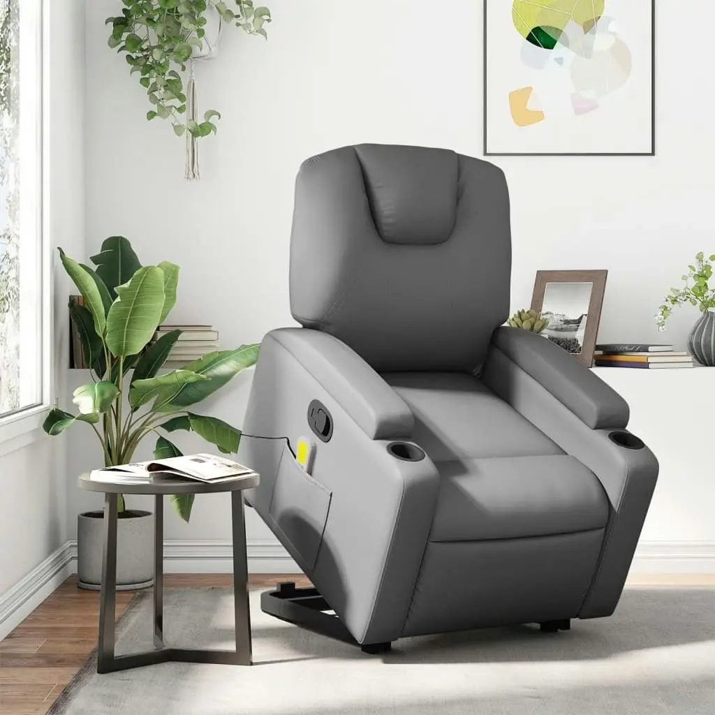 Stand up Massage Recliner Chair Grey Faux Leather 3205557