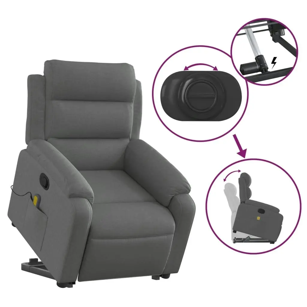 Stand up Massage Recliner Chair Dark Grey Fabric 3205736