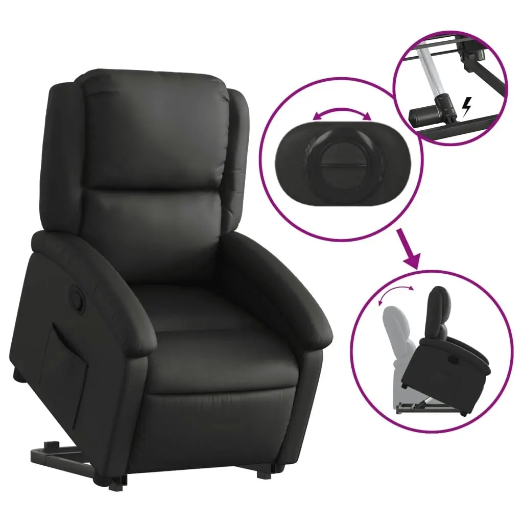 Stand up Recliner Chair Black Real Leather 3205480