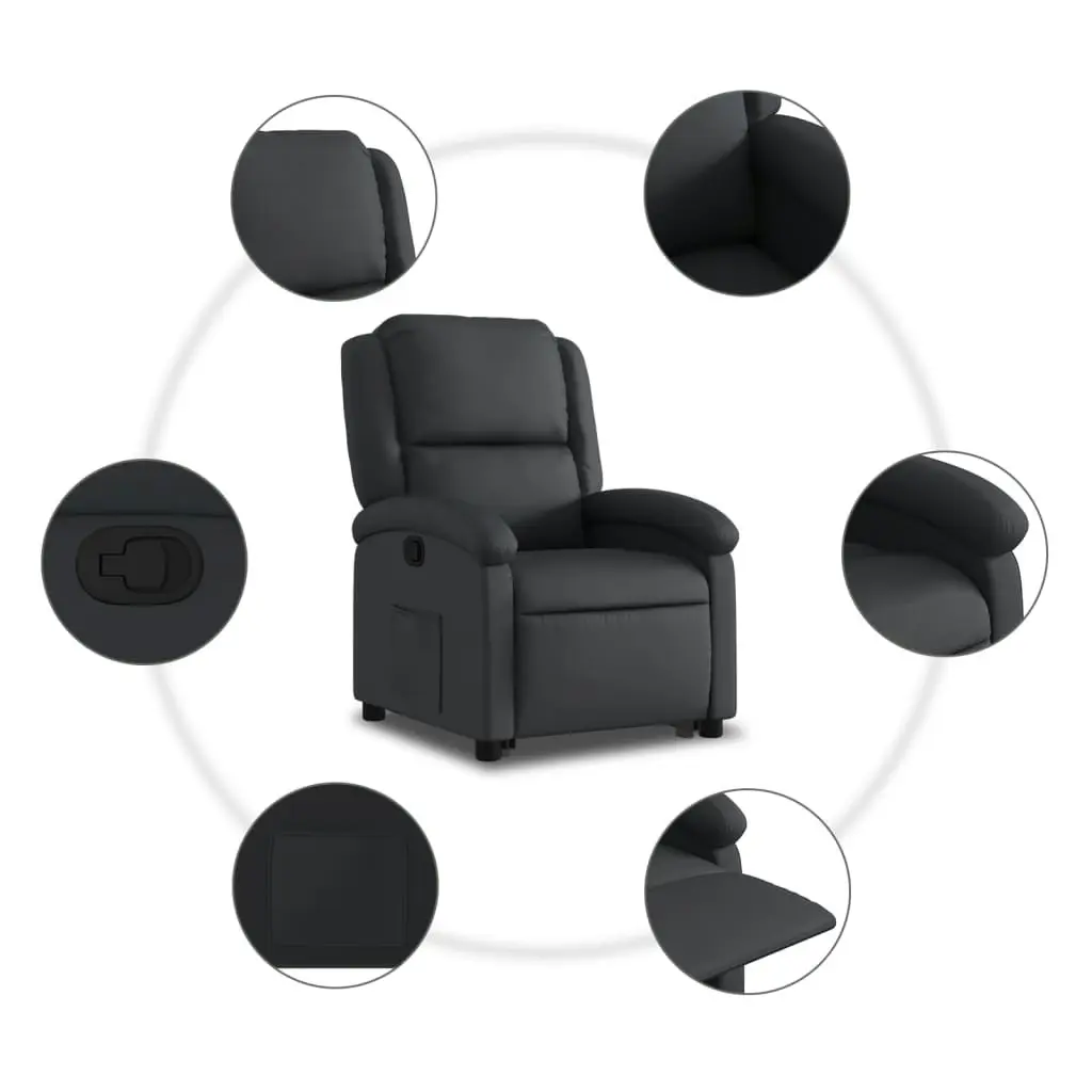 Stand up Recliner Chair Black Real Leather 3205480