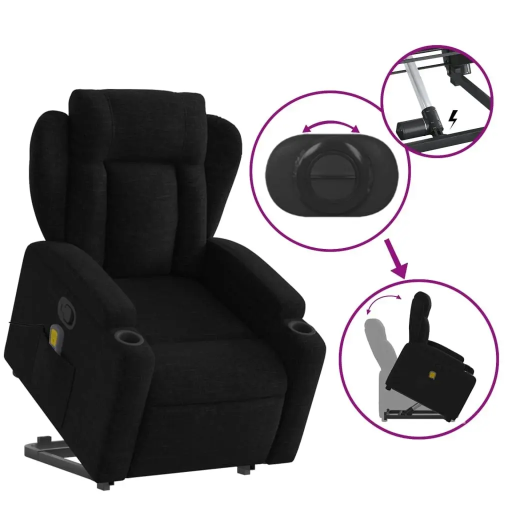 Stand up Massage Recliner Chair Black Fabric 3205586