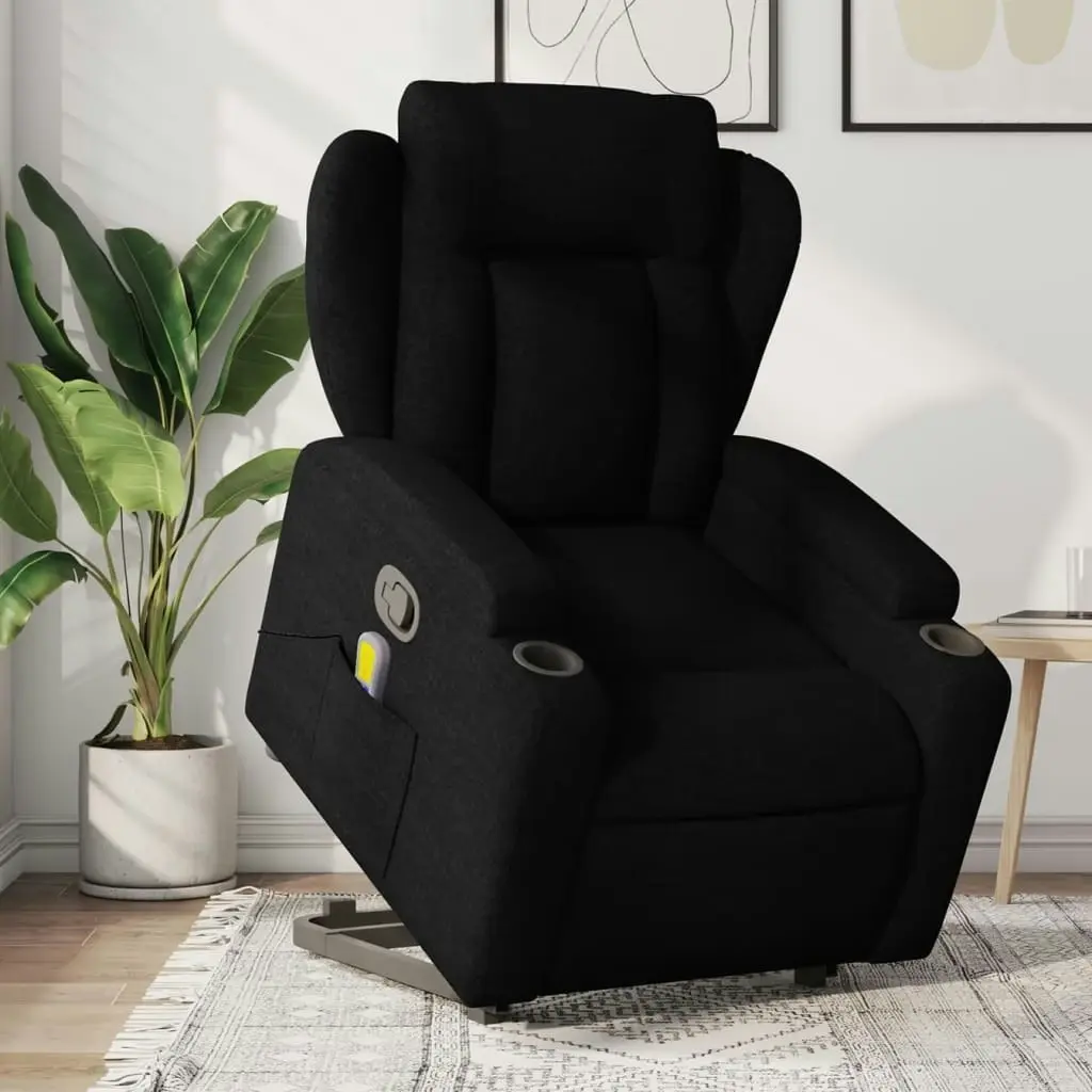 Stand up Massage Recliner Chair Black Fabric 3205586