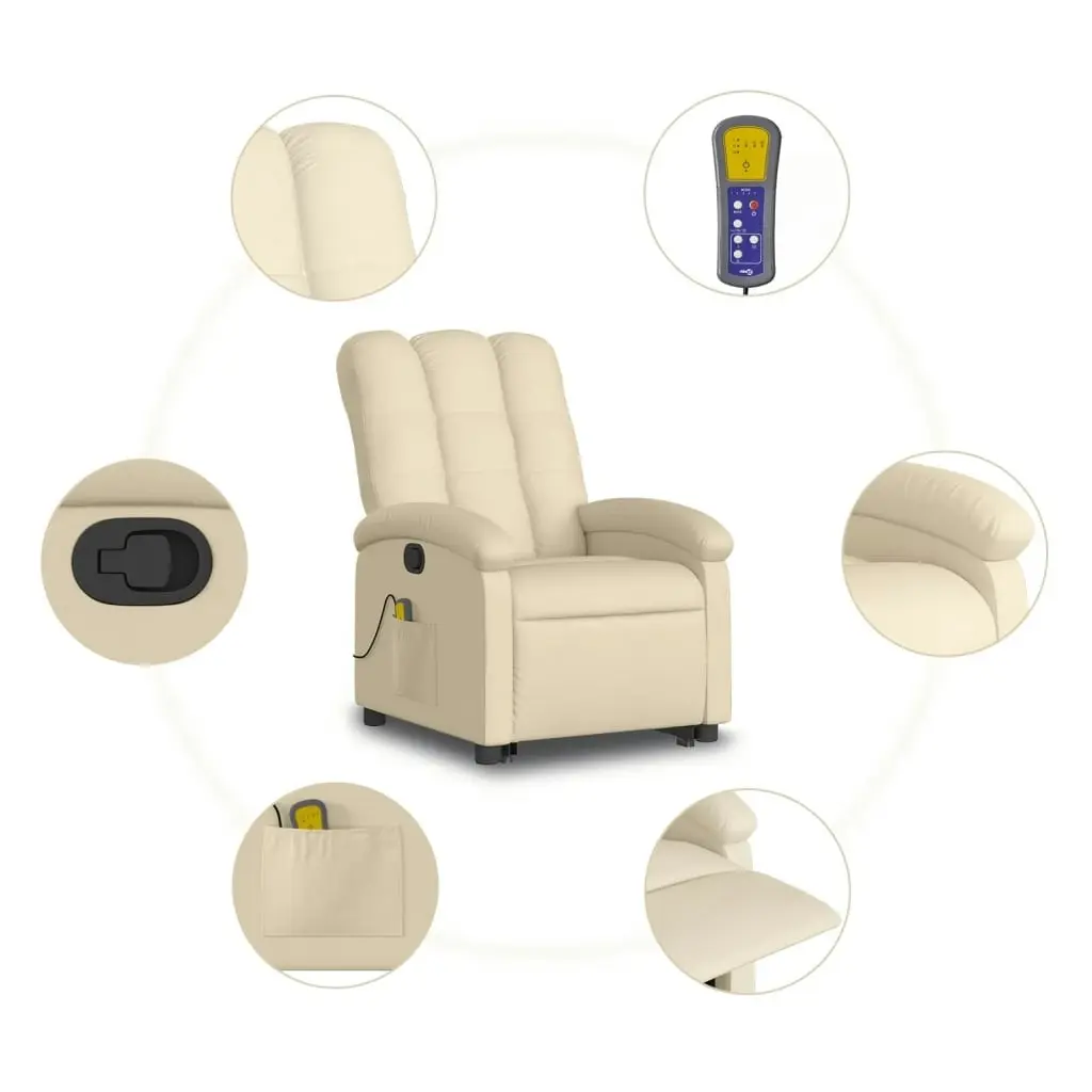 Stand up Massage Recliner Chair Cream Fabric 3205403