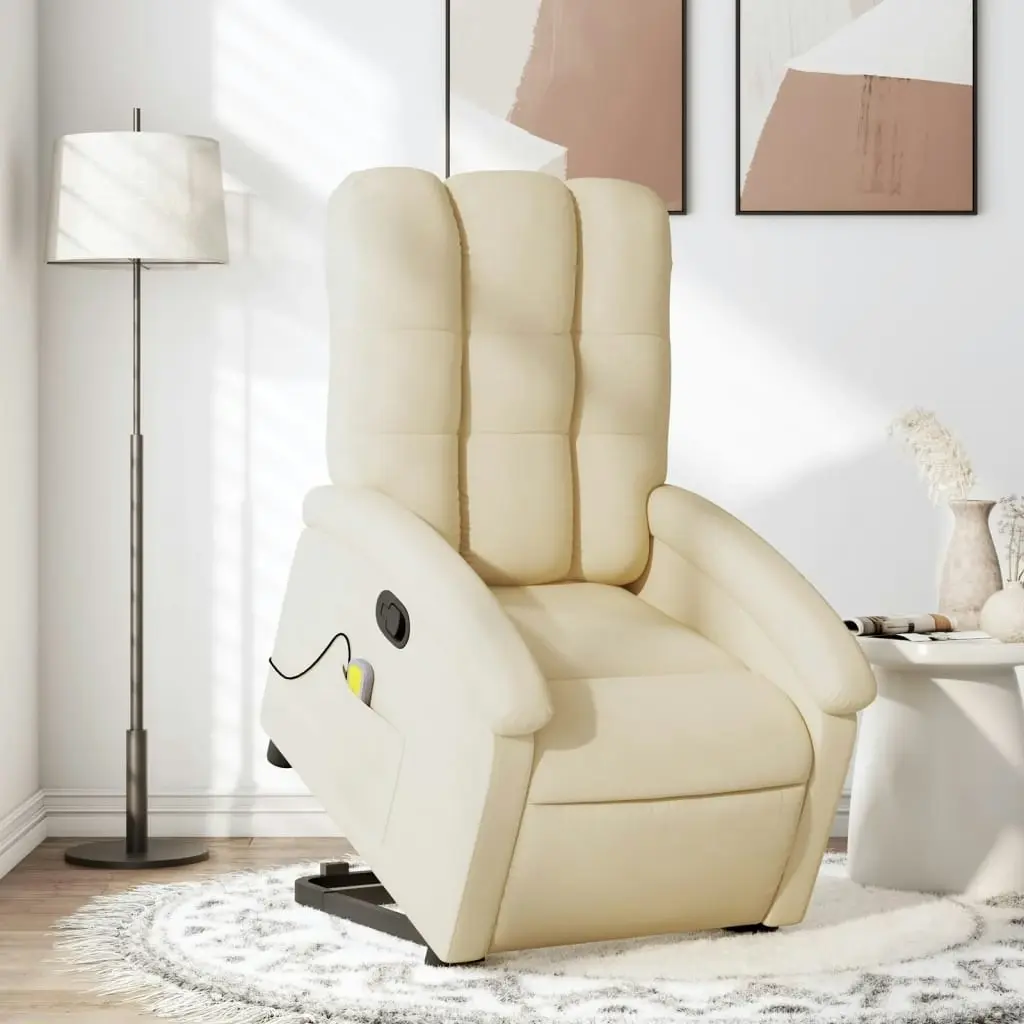 Stand up Massage Recliner Chair Cream Fabric 3205403