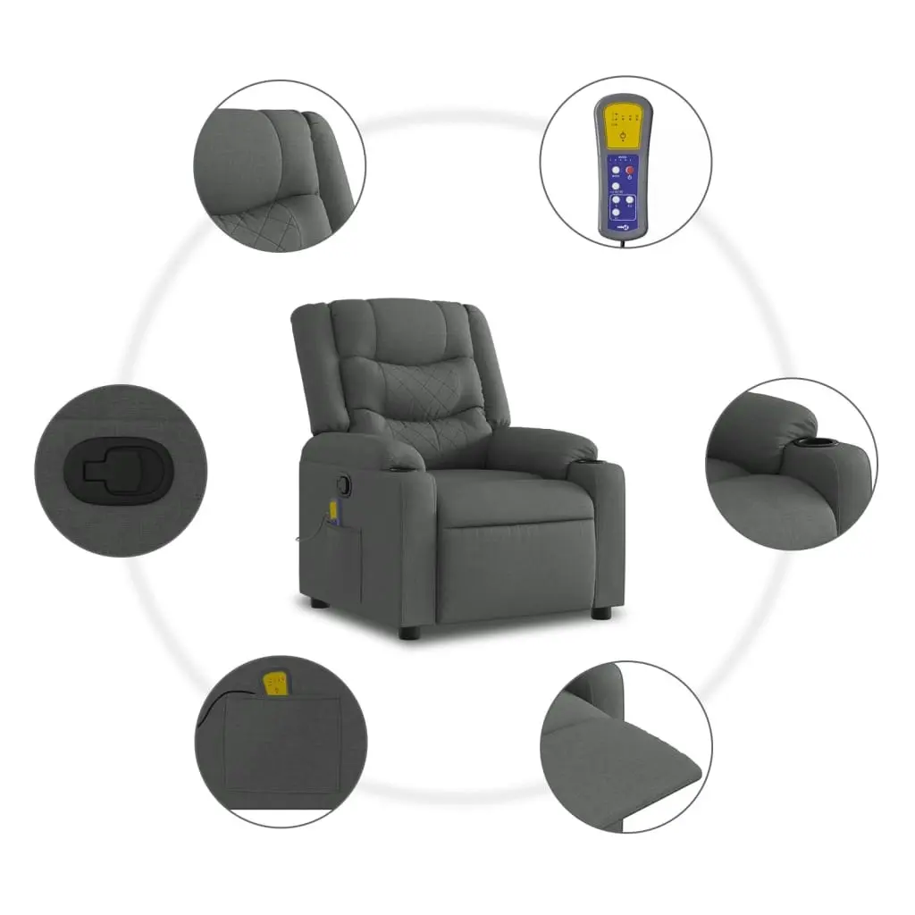 Stand up Massage Recliner Chair Dark Grey Fabric 3206842