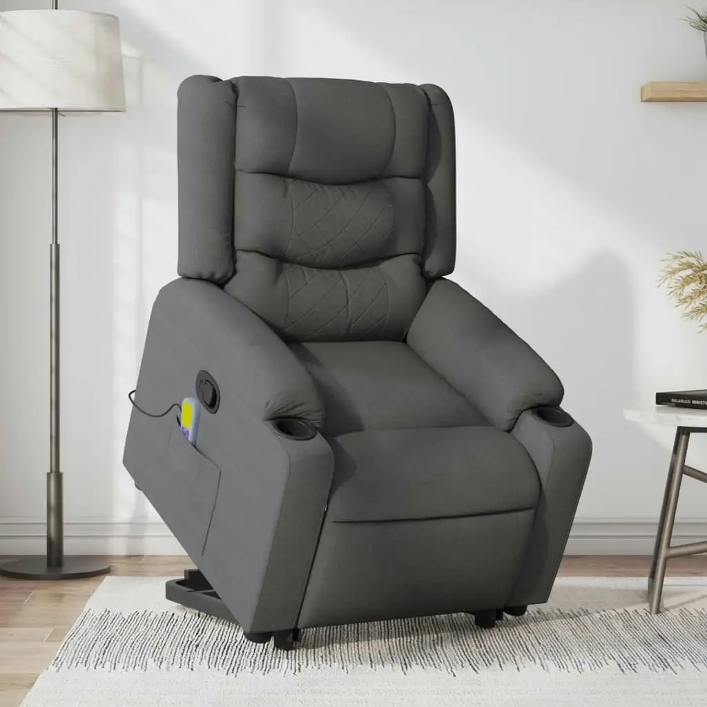 Stand up Massage Recliner Chair Dark Grey Fabric 3206842