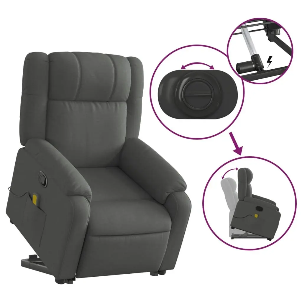 Stand up Massage Recliner Chair Dark Grey Fabric 3205759