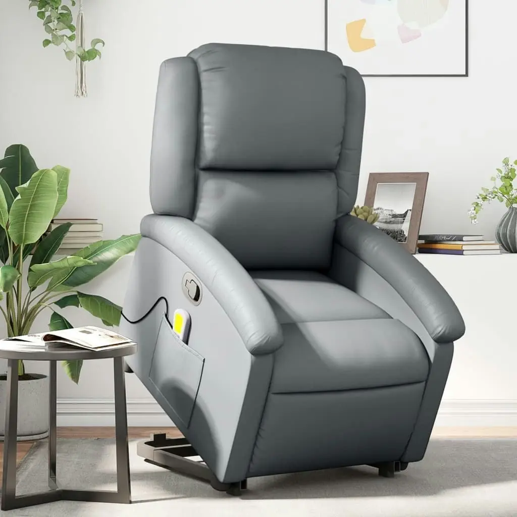 Stand up Massage Recliner Chair Grey Faux Leather 3205461