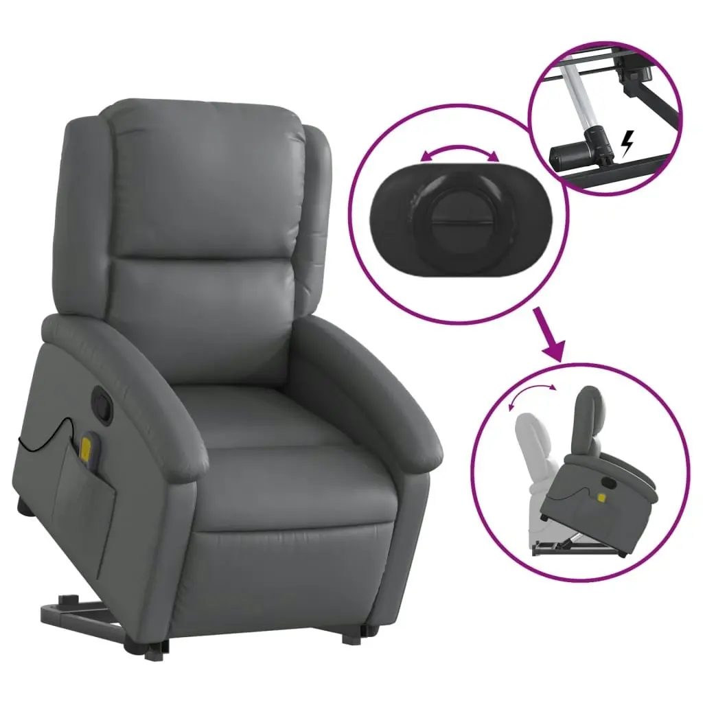 Stand up Massage Recliner Chair Grey Faux Leather 3205461