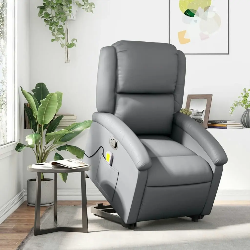 Stand up Massage Recliner Chair Grey Faux Leather 3205461