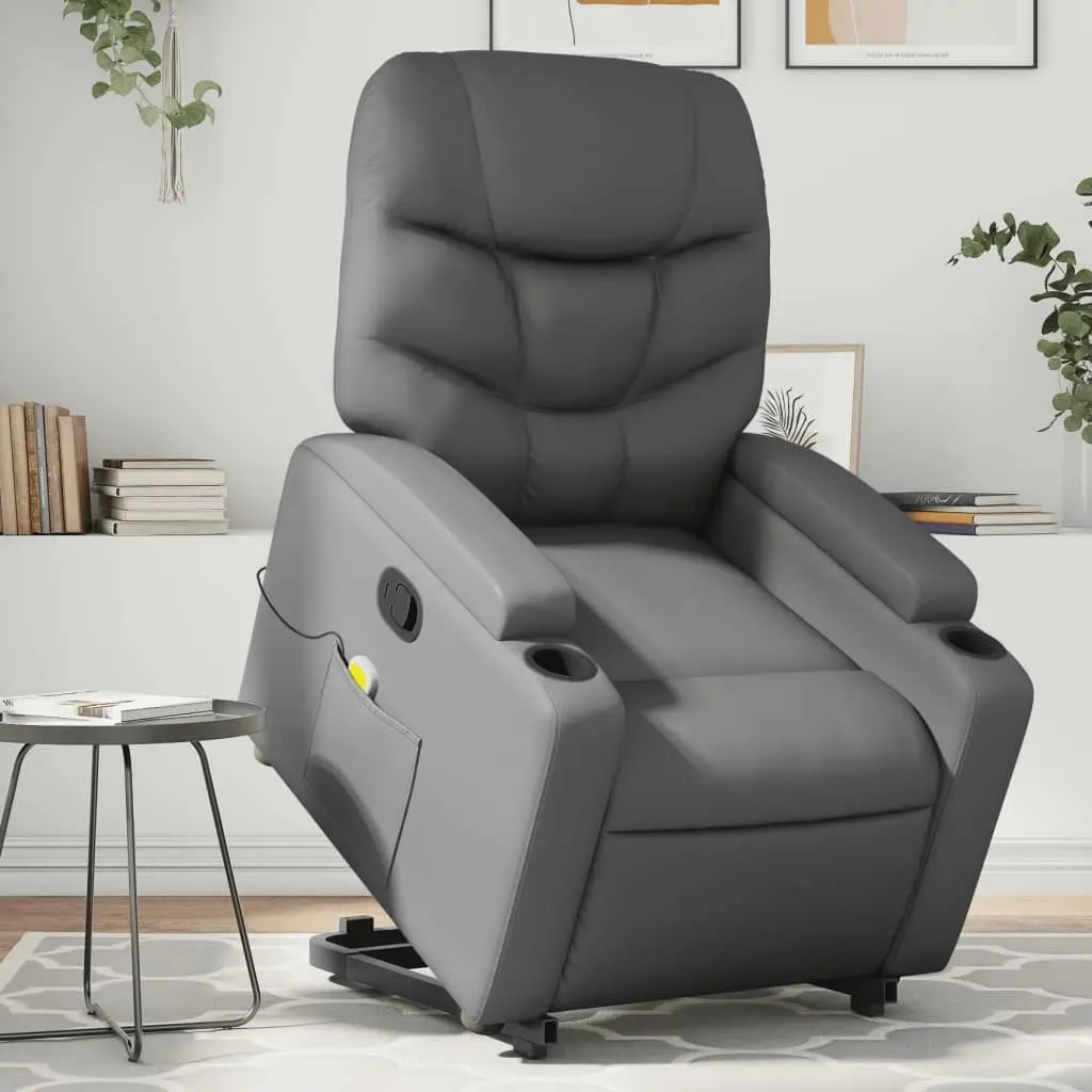 Stand up Massage Recliner Chair Grey Faux Leather 3205657