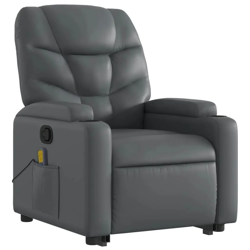 Stand up Massage Recliner Chair Grey Faux Leather 3205657