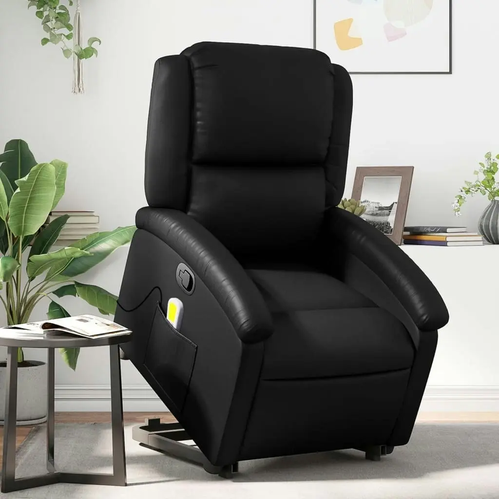 Stand up Massage Recliner Chair Black Faux Leather 3205459