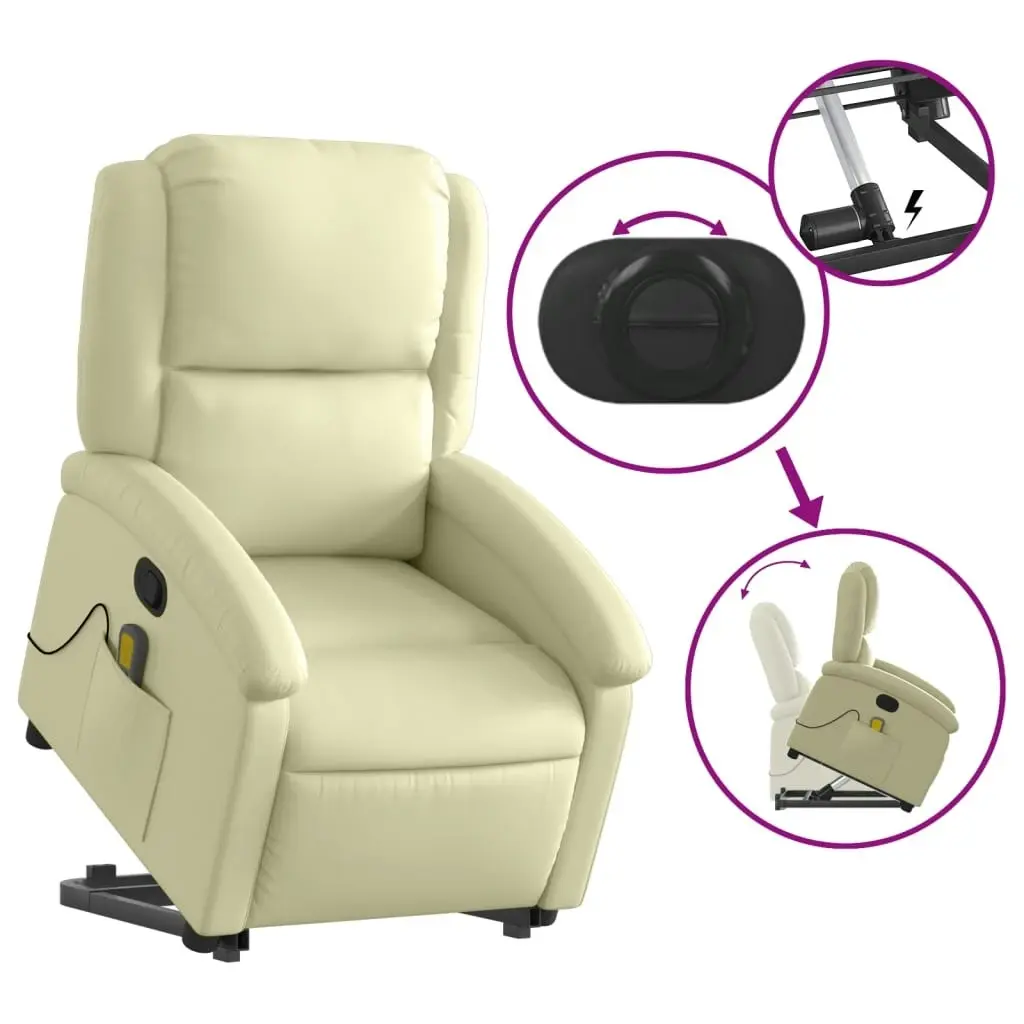 Stand up Massage Recliner Chair Cream Real Leather 3205484