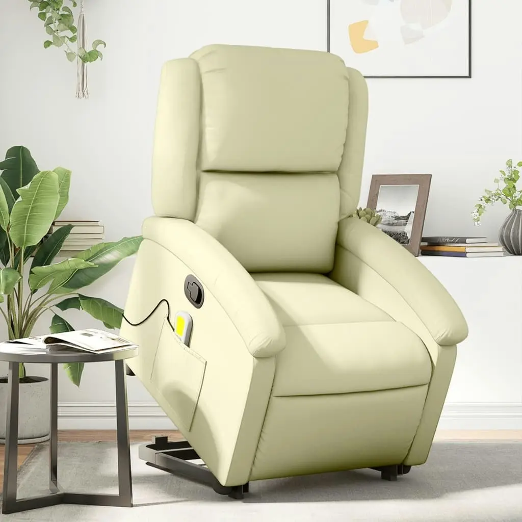 Stand up Massage Recliner Chair Cream Real Leather 3205484