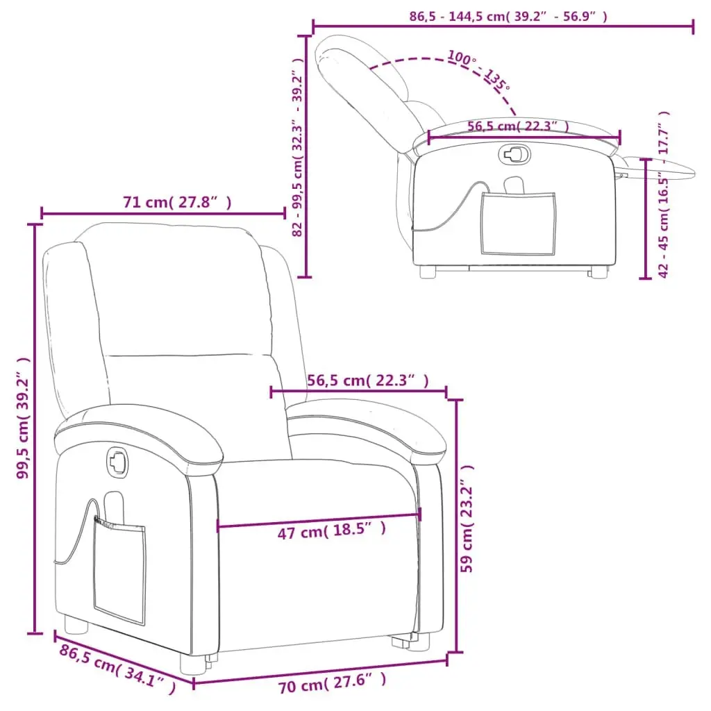 Stand up Massage Recliner Chair Cream Real Leather 3205484