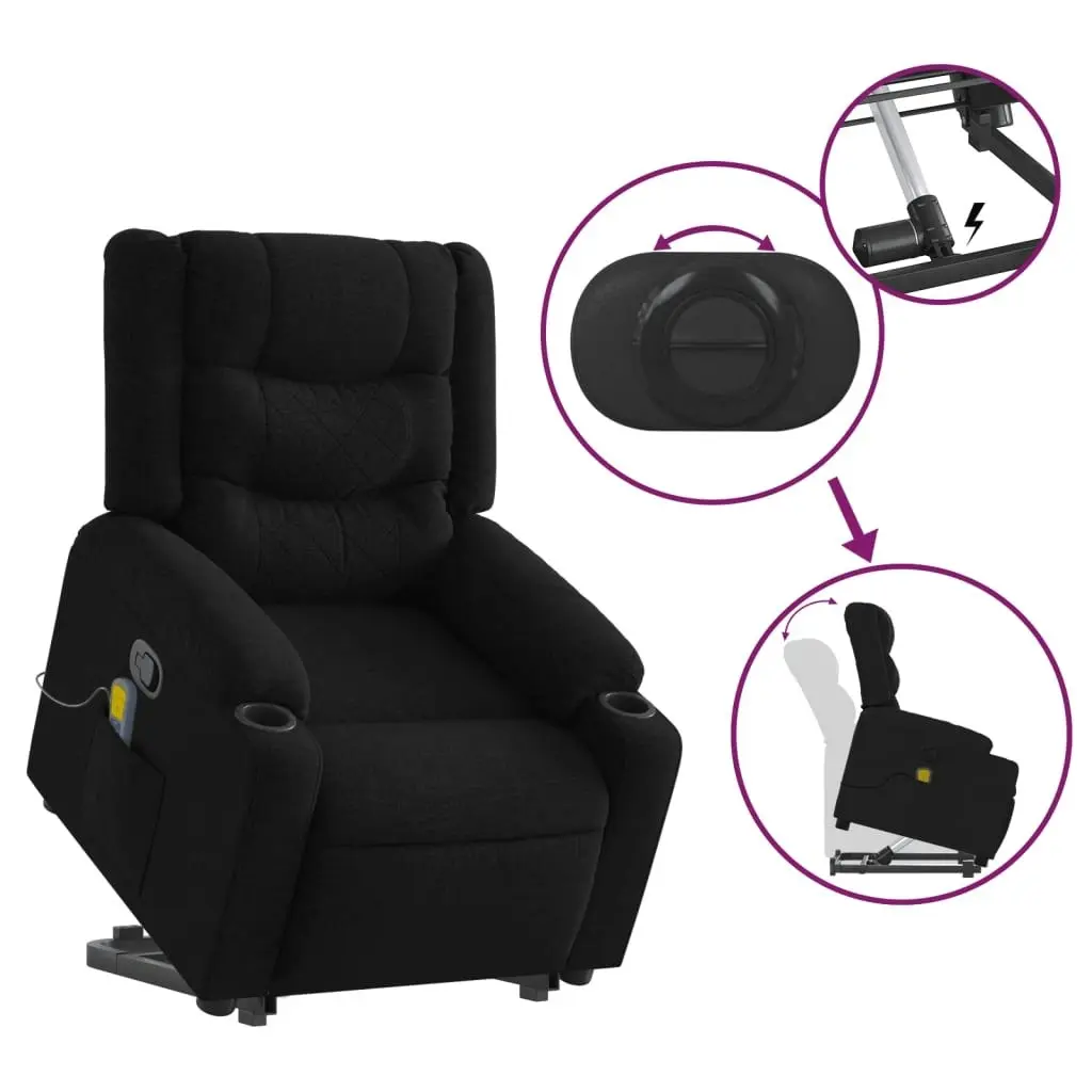 Stand up Massage Recliner Chair Black Fabric 3206843