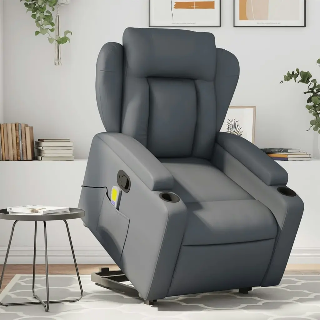 Stand up Massage Recliner Chair Grey Faux Leather 3205604