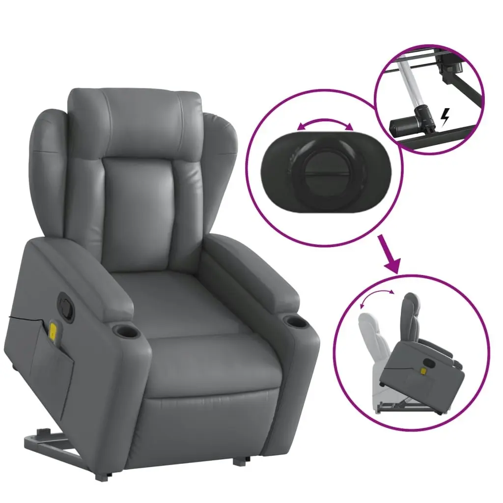 Stand up Massage Recliner Chair Grey Faux Leather 3205604