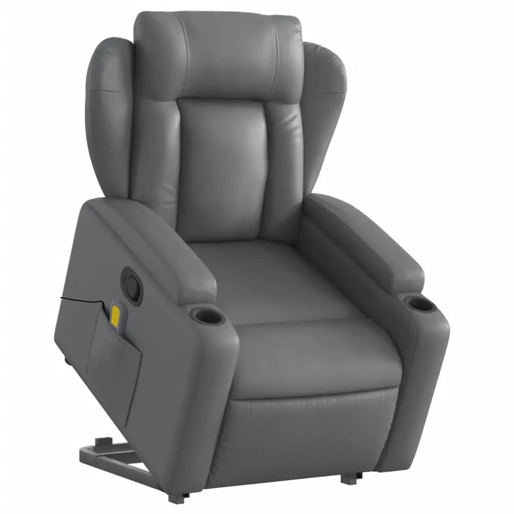 Stand up Massage Recliner Chair Grey Faux Leather 3205604