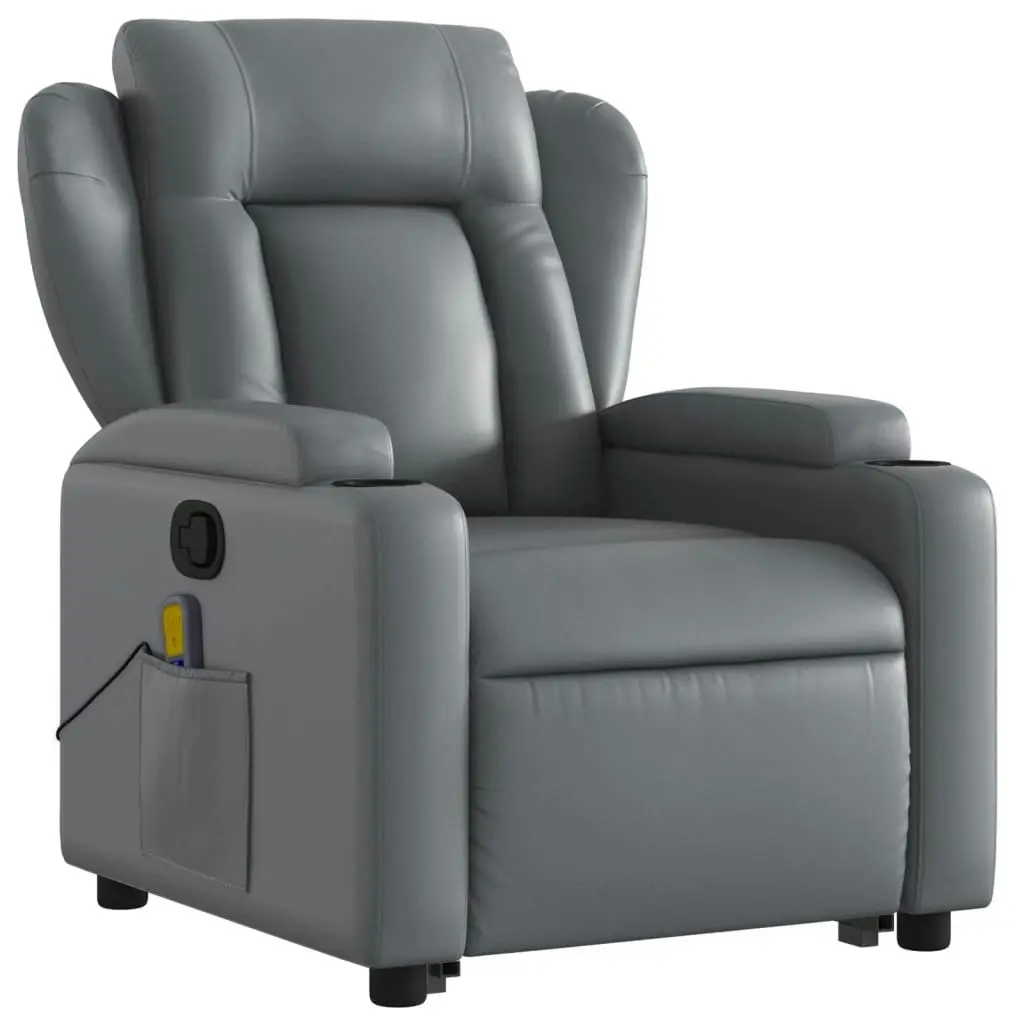 Stand up Massage Recliner Chair Grey Faux Leather 3205604