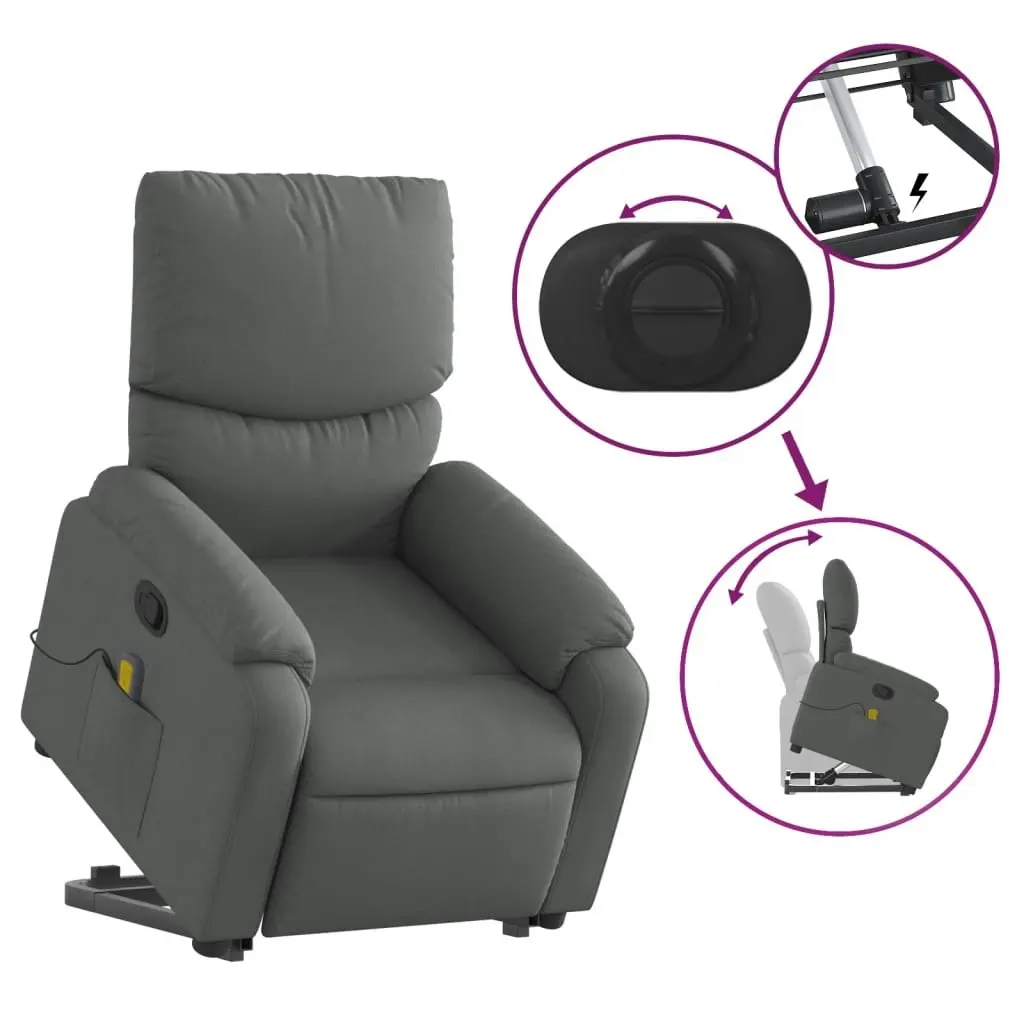 Stand up Massage Recliner Chair Dark Grey Fabric 3205701