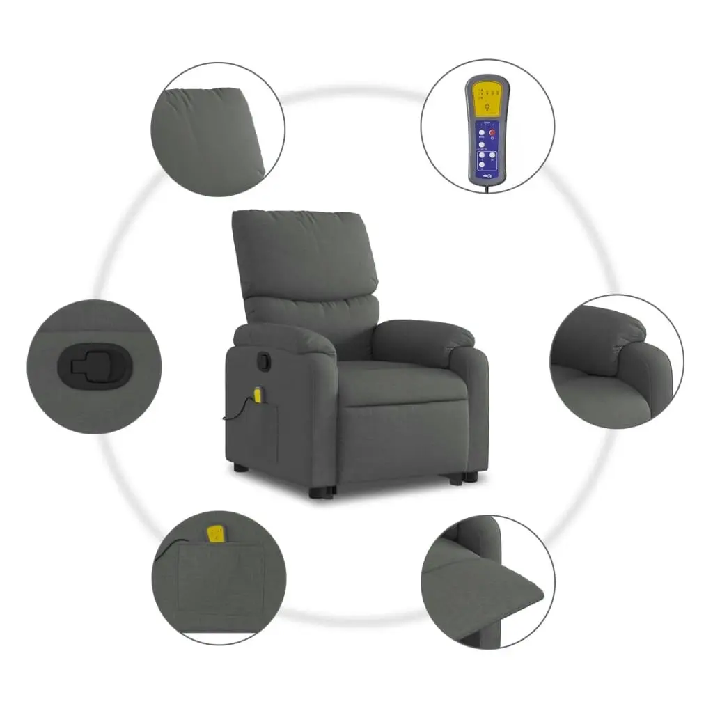 Stand up Massage Recliner Chair Dark Grey Fabric 3205701