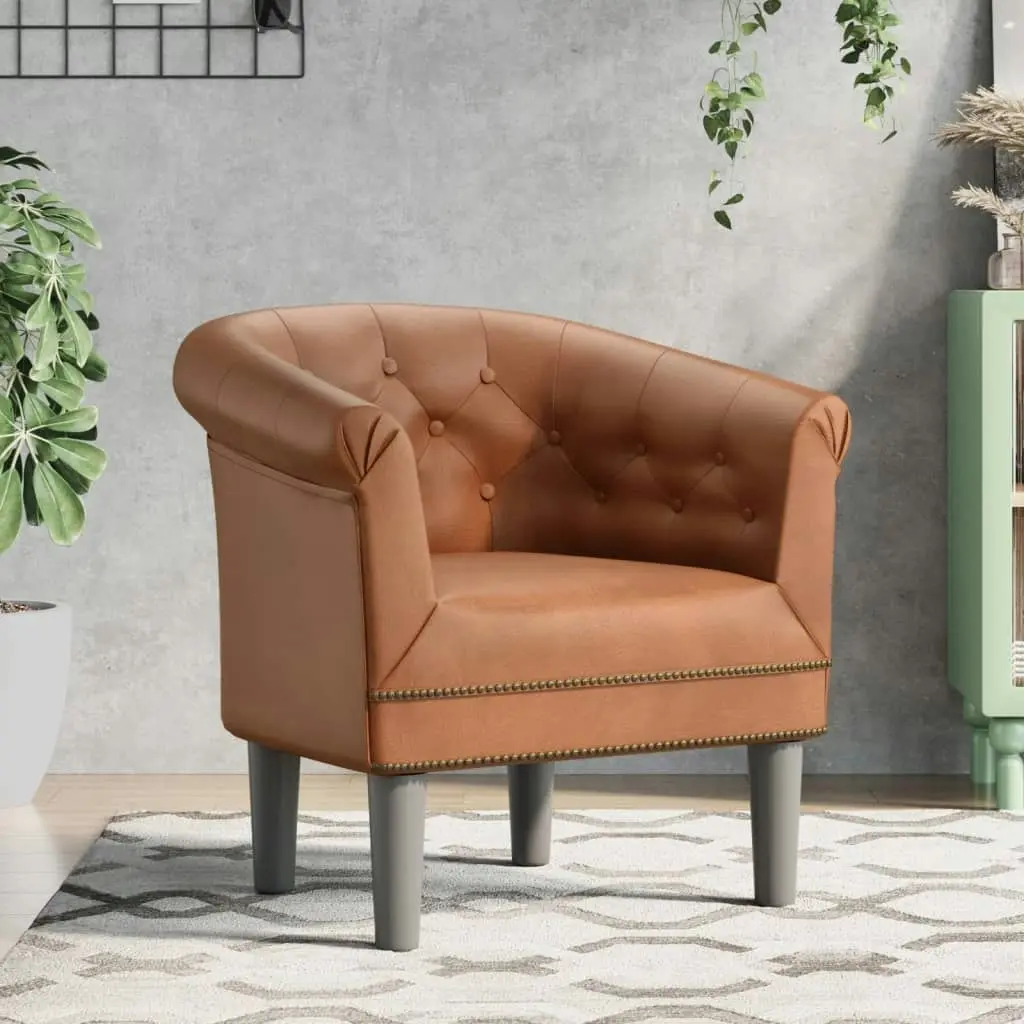 Tub Chair Brown Faux Leather 356497