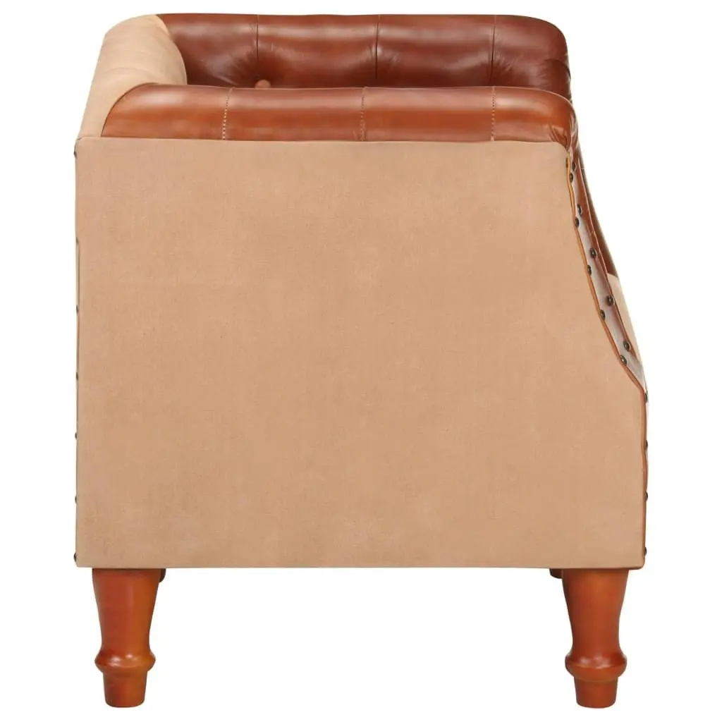 Tub Chair Brown Real Leather and Solid Mango Wood 320605