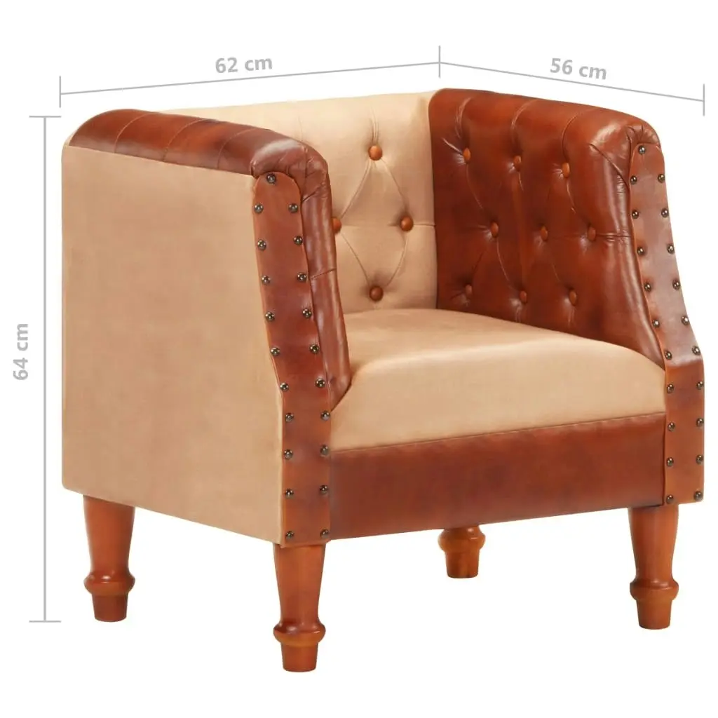 Tub Chair Brown Real Leather and Solid Mango Wood 320605