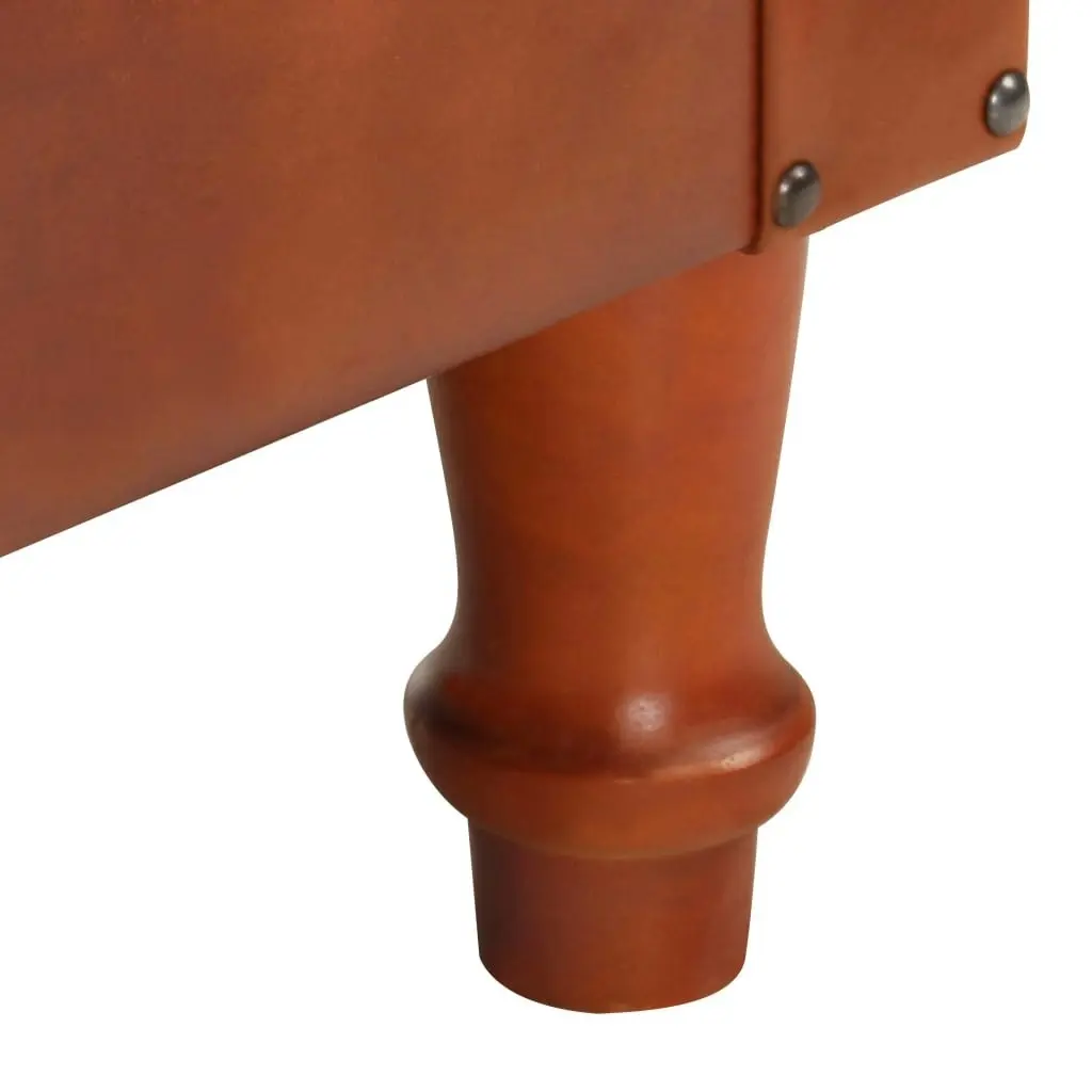 Tub Chair Brown Real Leather and Solid Mango Wood 320605