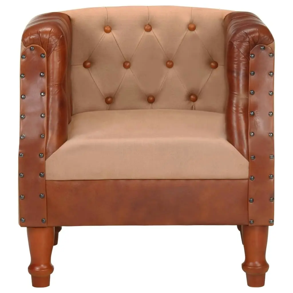 Tub Chair Brown Real Leather and Solid Mango Wood 320605