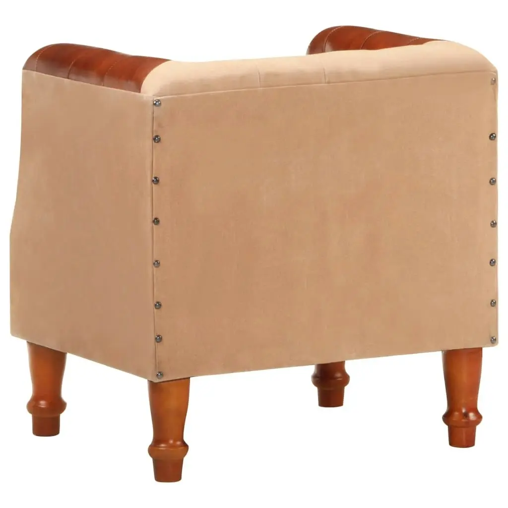 Tub Chair Brown Real Leather and Solid Mango Wood 320605