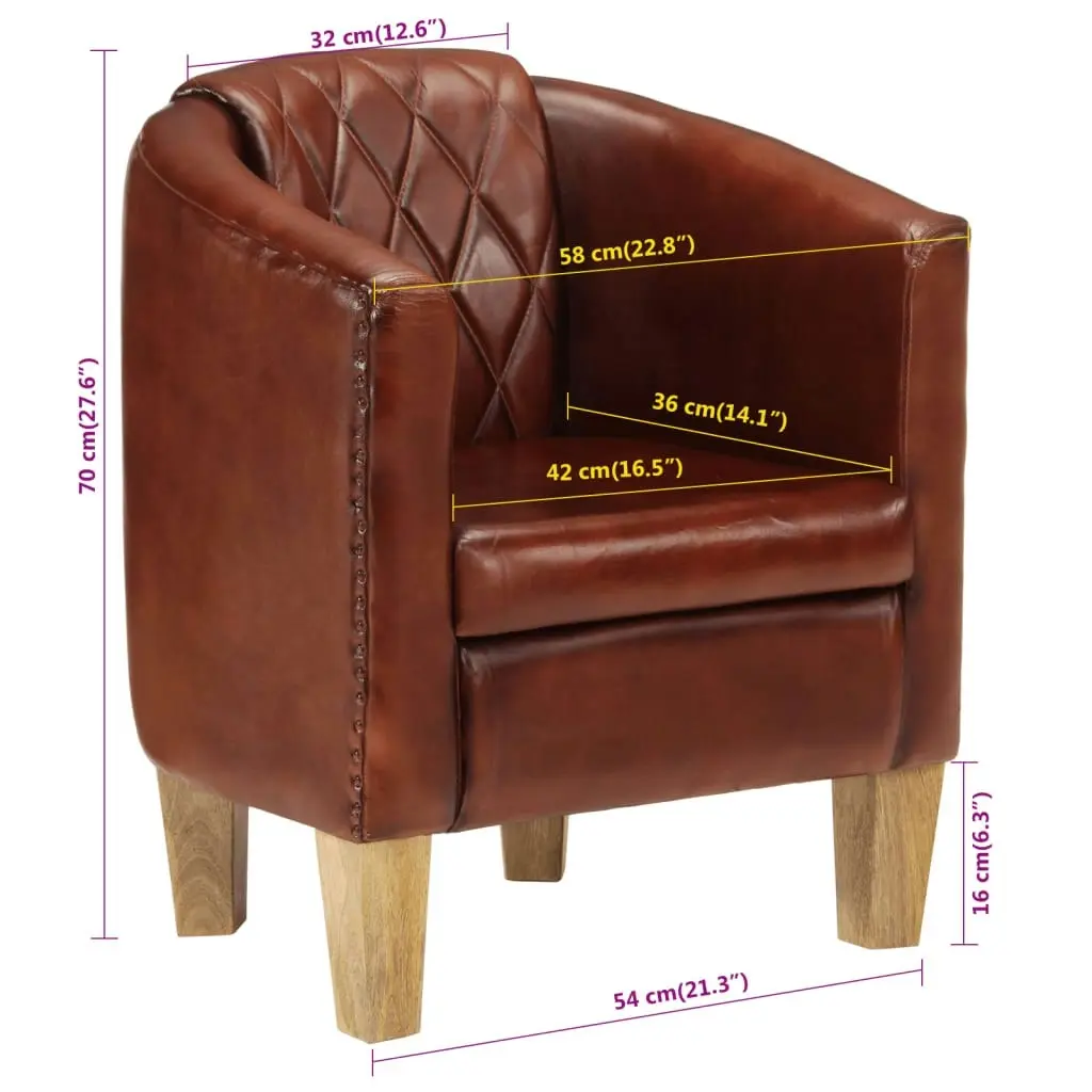 Tub Chair Brown Real Leather 359638