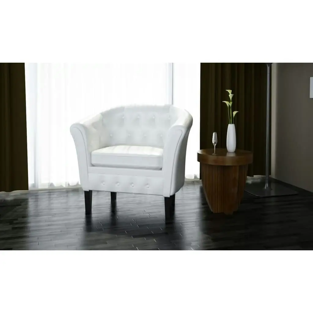 Tub Chair White Faux Leather 60710